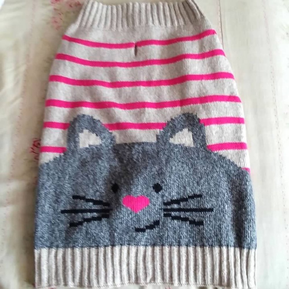 Cat Face Dog Sweater Size Medium